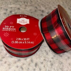NWT (2) Black and red checked Christmas ribbon